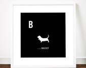 Basset Hound print poster art illustration silhouette typography alphabet