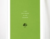 Country home poster print art illustration typography green countryside
