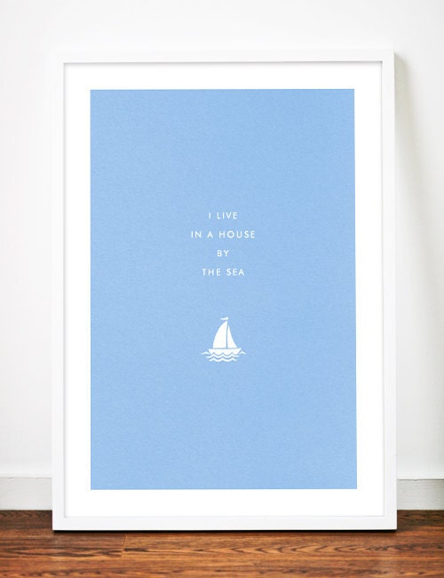 Seaside Sailboat poster art print illustration home typography sail boat yacht