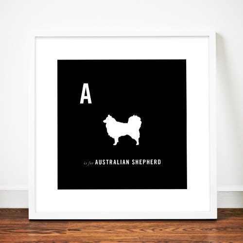 Australian Shepherd print art illustration silhouette typographic typography alphabet