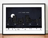 Central Park illustration A3 New York Night poster art print Love city skyline