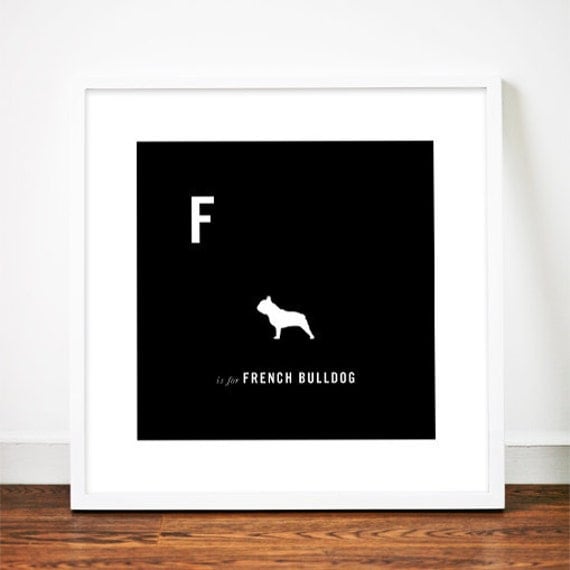 French Bulldog print poster art Frenchie illustration silhouette typography alphabet