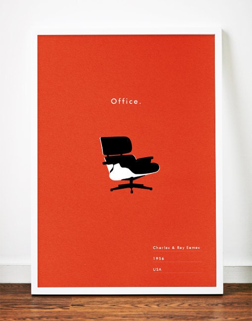 Eames Office poster Mid Century Modern art print lounge chair  illustration Retro