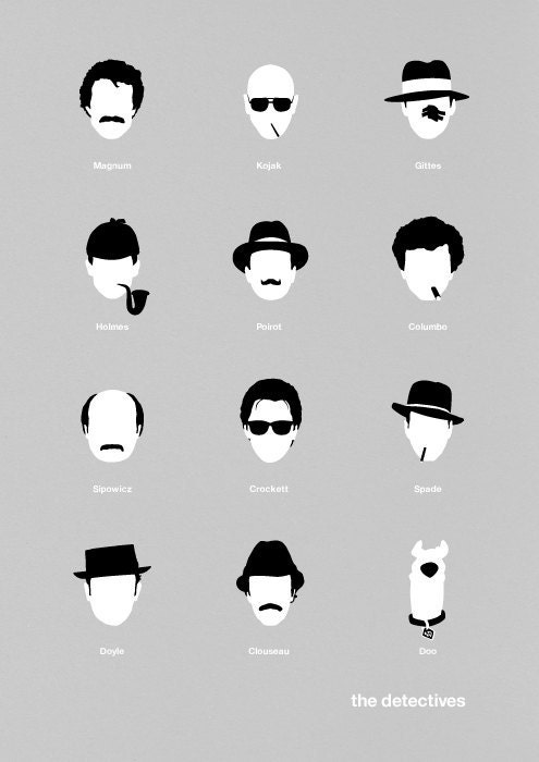 Movie poster TV Detectives art print illustration Retro sherlock holmes