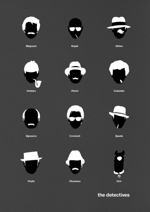 Movie poster TV Detectives art print illustration Retro sherlock holmes