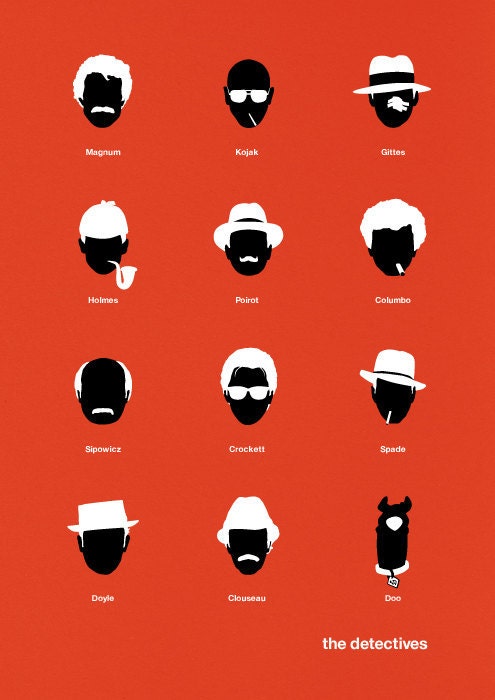 Movie poster TV Detectives art print illustration Retro sherlock holmes