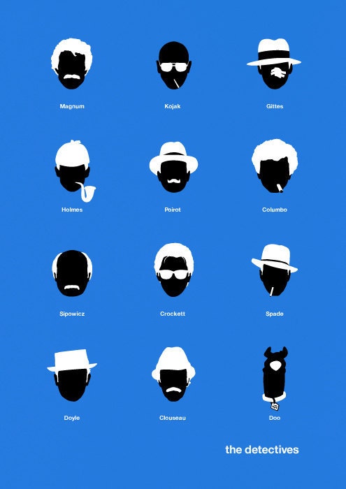 Movie poster TV Detectives art print illustration Retro sherlock holmes