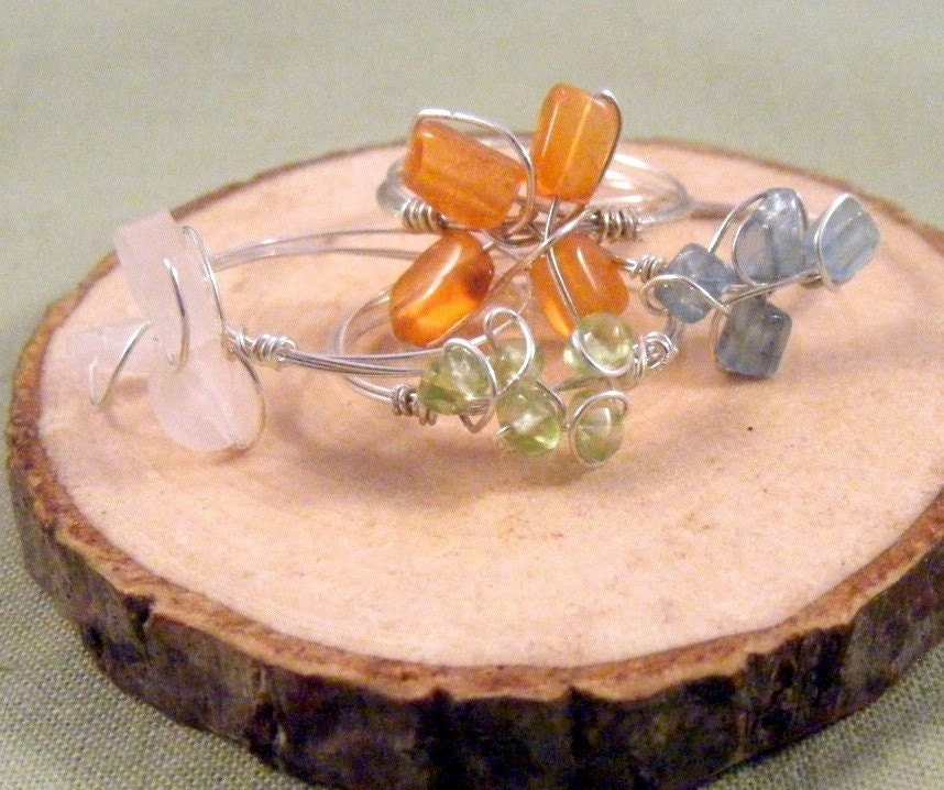 Sterling silver cluster ring Your choice of stone peridot, quartz, apetite, or carnelian semiprecious stones