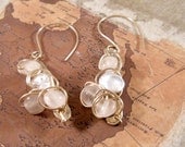 Winter Blossom hammered earrings rose quartz keshi pearls on 14K gold vermeil