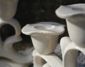 Pair of Vintage Ceramic Cream Shabby Double Candlesticks Made in Japan 1950s Candle Holders