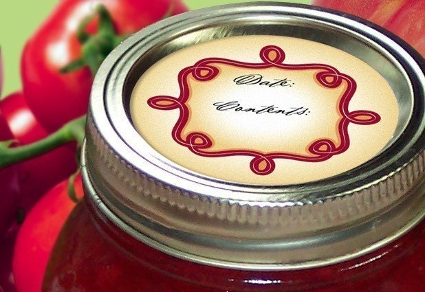 Old World Canning Jar labels, 2 inch round stickers for mason jars, great for sauce or  jam, food preservation
