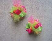 Hair Bows Set 2---MINI Funky Fun Over the Top Bows---Bright--Pink, Orange and Lime
