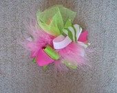 M2M Mud Pie Little Sprout---Hair Bow---MINI Funky Fun Over the Top Bow---Lime and Pink---Great for Summer