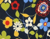 Flowers on Navy Blue with Gold  Handmade Fleece Blanket
