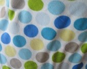 Handmade 2 Layer Fleece Blanket - Circles in Blues, Greens and Gray on Blue