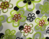 Flowers on White with Green Handmade Fleece Blanket