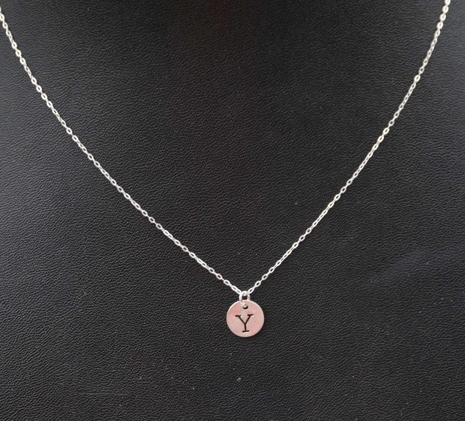 1 HAND STAMPED Initial Small Disc Sterling Silver Pendant Necklace
