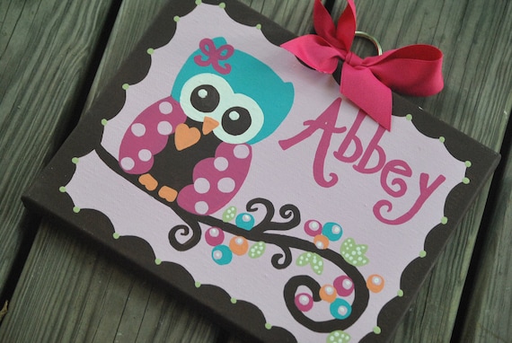 LEYAH OWL - Handpainted Custom Name Canvas 11x14