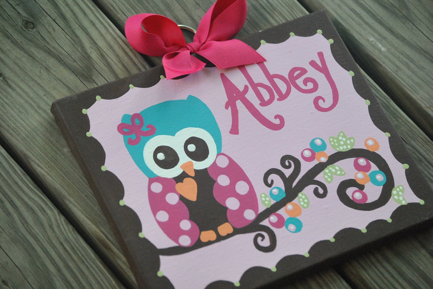 LEYAH OWL - Handpainted Custom Name Canvas 11x14