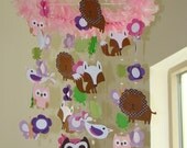 Baby Mobile Bananafish Woodland Forest Pink Critter Baby Mobile