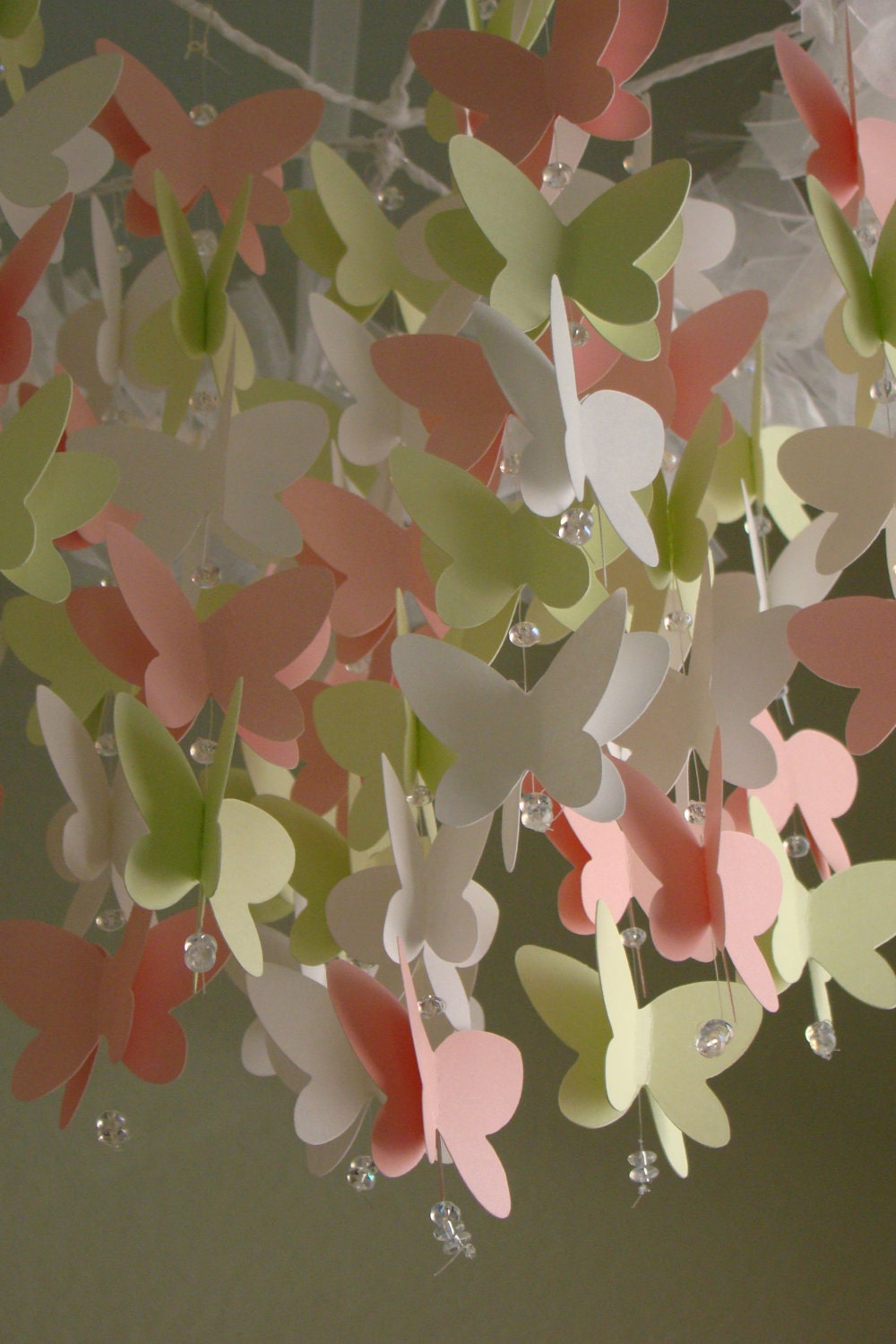 Pink Green White Shimmer Butterfly Baby Mobile Available in many color combos