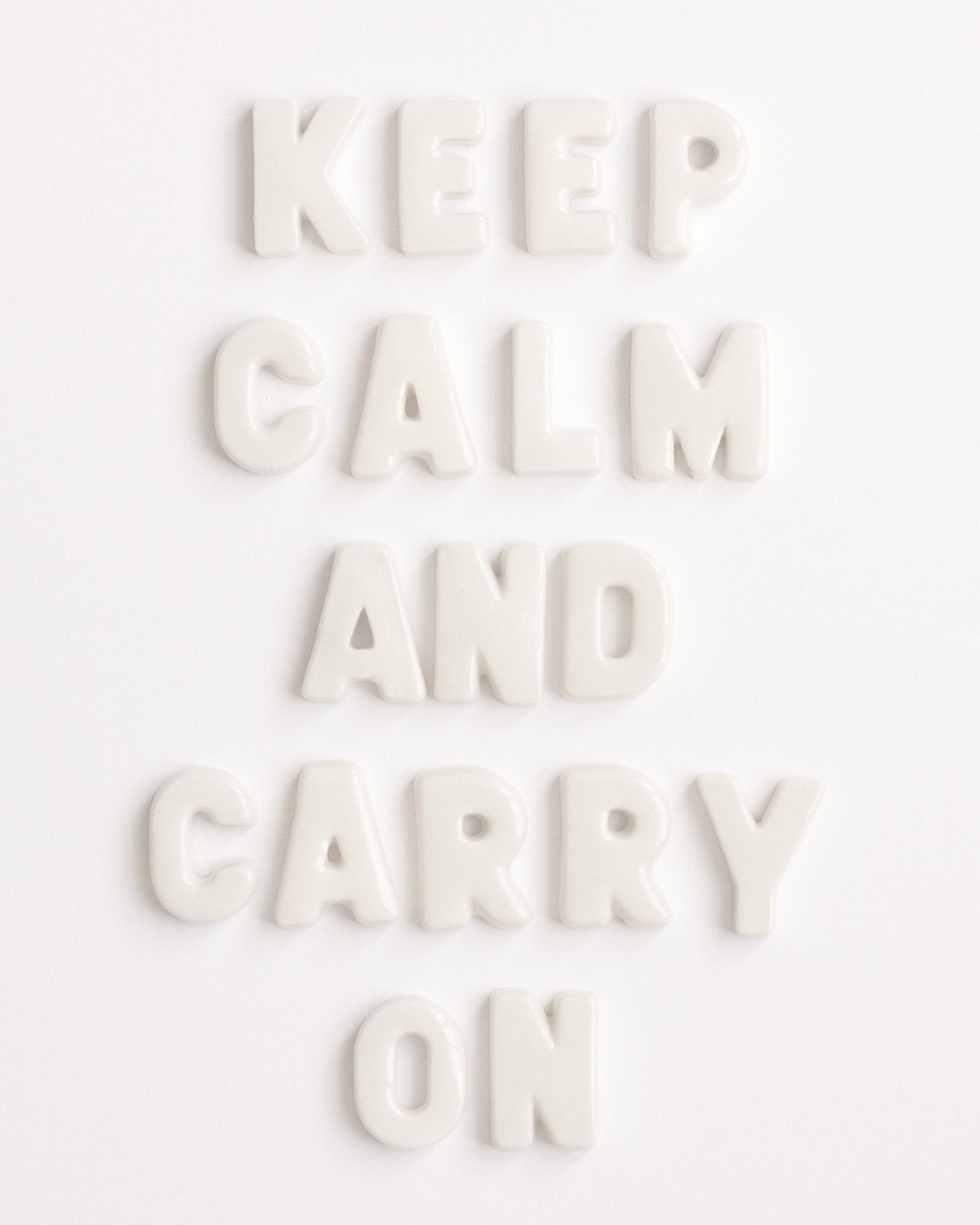 Keep Calm and Carry On typography photography print 8x10 white Inspirational quote monochromatic home decor minimalist wall decor poster