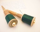 Unique Pen and Letter Opener Set made with Vintage Wooden Spool of Thread in Green