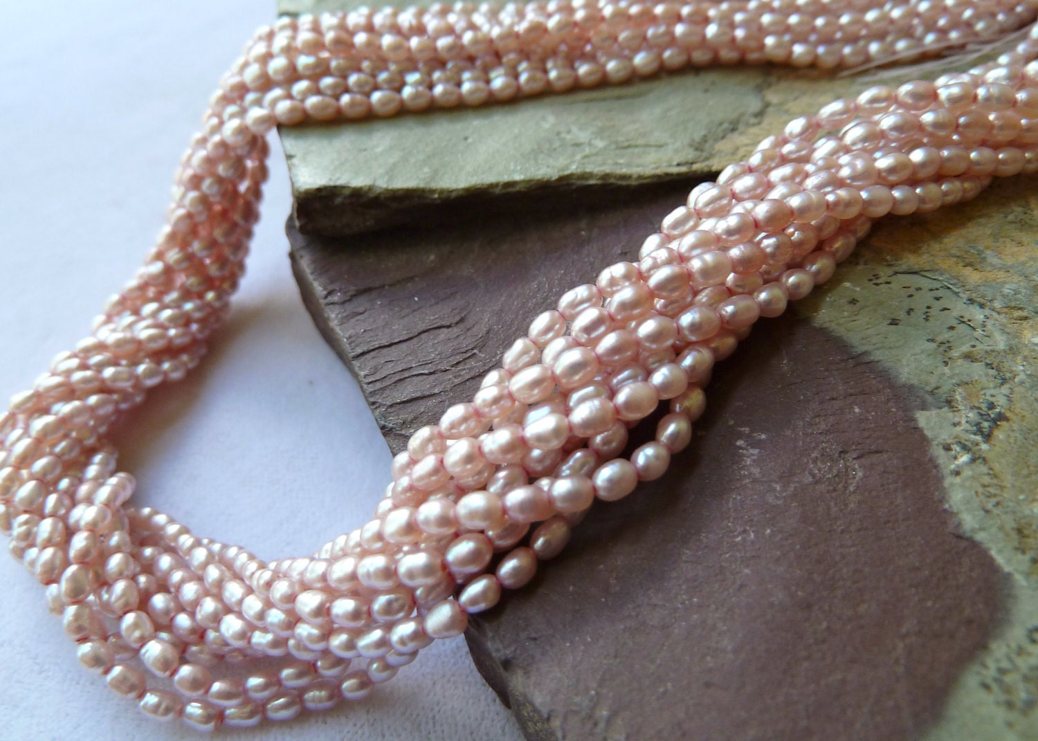 3mm Pink Freshwater Pearls - Lustrous Rice Shape - Fine Quality - Full 16" Strand