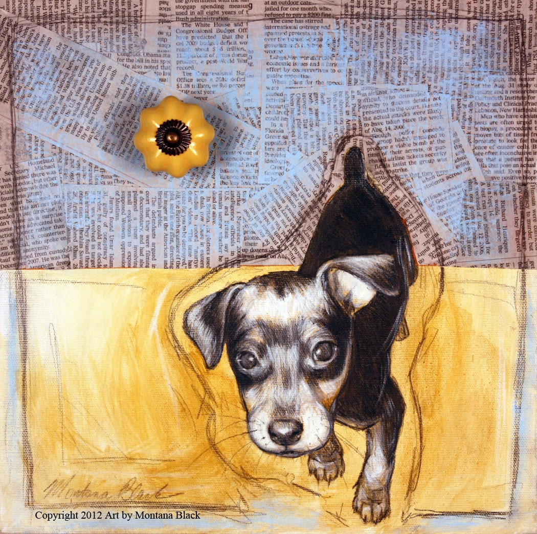 Dog Art - Art Prints - Fine Art Print - Pet Art - Min Pin Print - "Potty Training" - Print 16 x 20