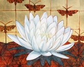 Lotus Flower Art - Moth Art - Fine Art Print - Lotus in Moth Garden Print - 16 x 20 Print