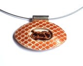 Copper and pearl Polymer Clay Pendant necklace faux snake skin
