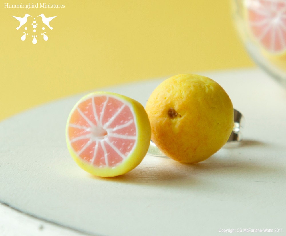 Blushing Grapefruit Halves - Post Earrings