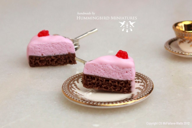 SALE - Raspberry Cake Slice - Stud (Post) Earrings