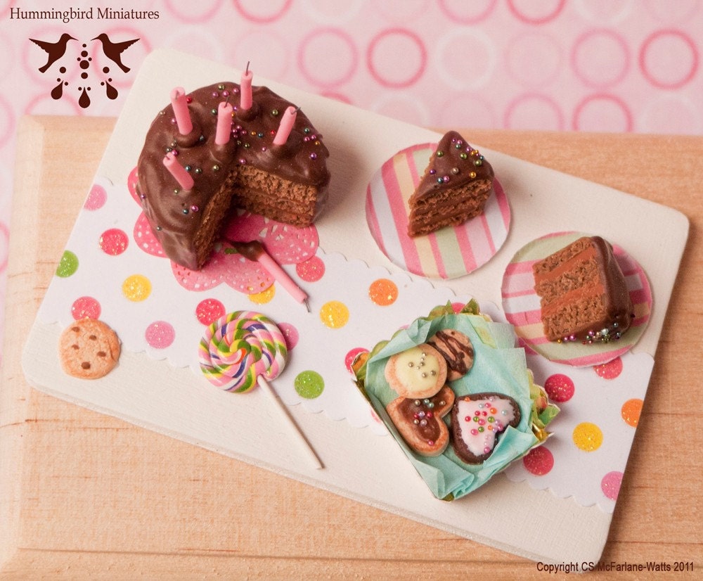 Chocolate Birthday Cake Board 1/12 scale dollhouse miniature