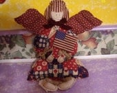 Free Shipping--Primitive Americana Red, White and Blue Fabric Angel Doll--ooak