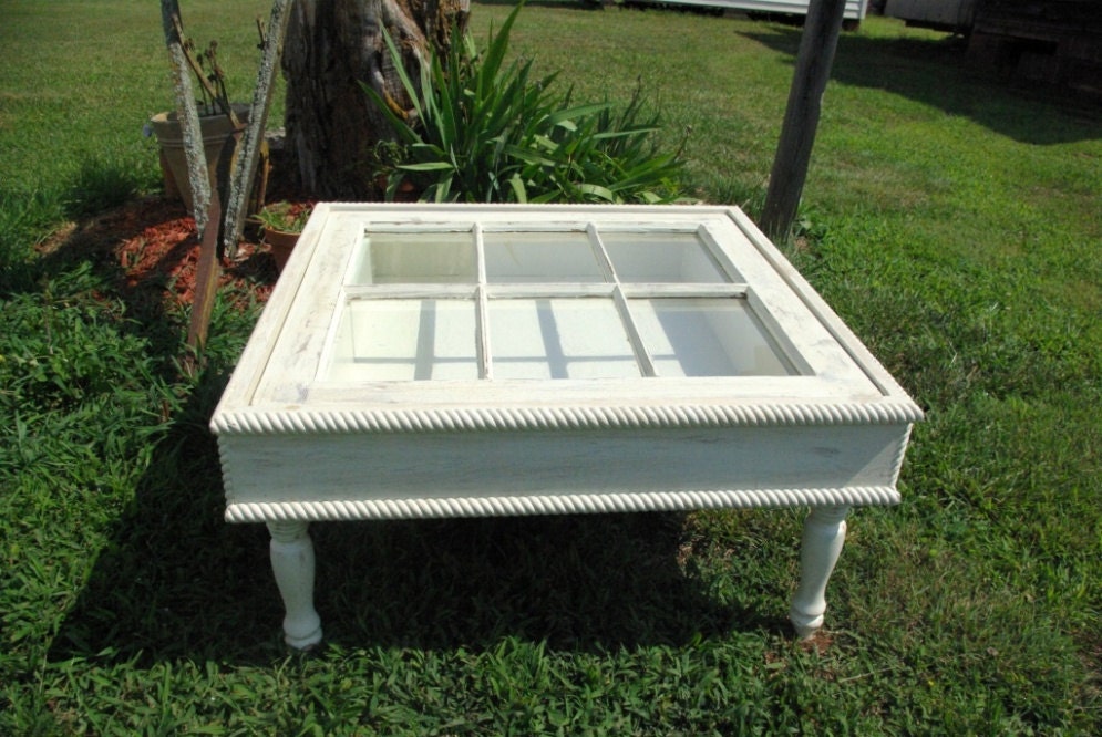 Shadow Box Window Coffee Table 32x32. Distressed, painted or shabby chic