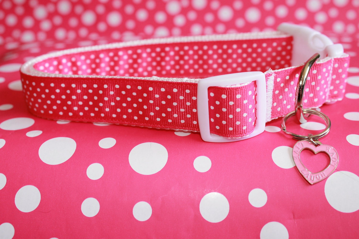 Extra Large 1" Hot Pink & White Polka Dot Dog Collar