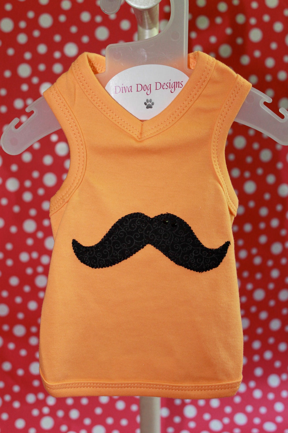 Orange S Cotton Tank with Appliqued Mustache