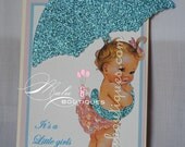 Vintage Baby Girl Birthday Invitation Set of 10 in her bunny slippers