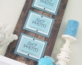 Triple Long Dark Walnut Stained and Turquoise Plank Frame for 5x7 Pictures