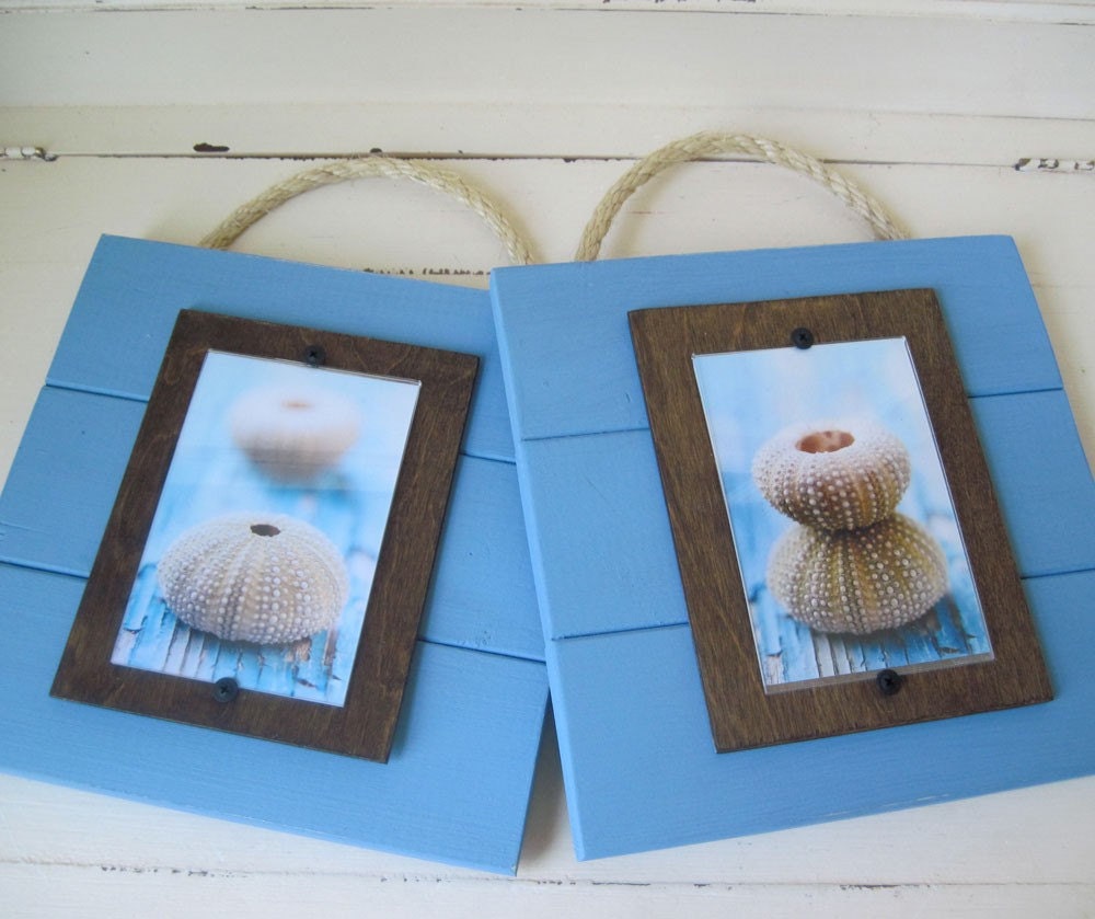 Set of 2 Blue Plank Frames for 4x6 with Sea Urchins