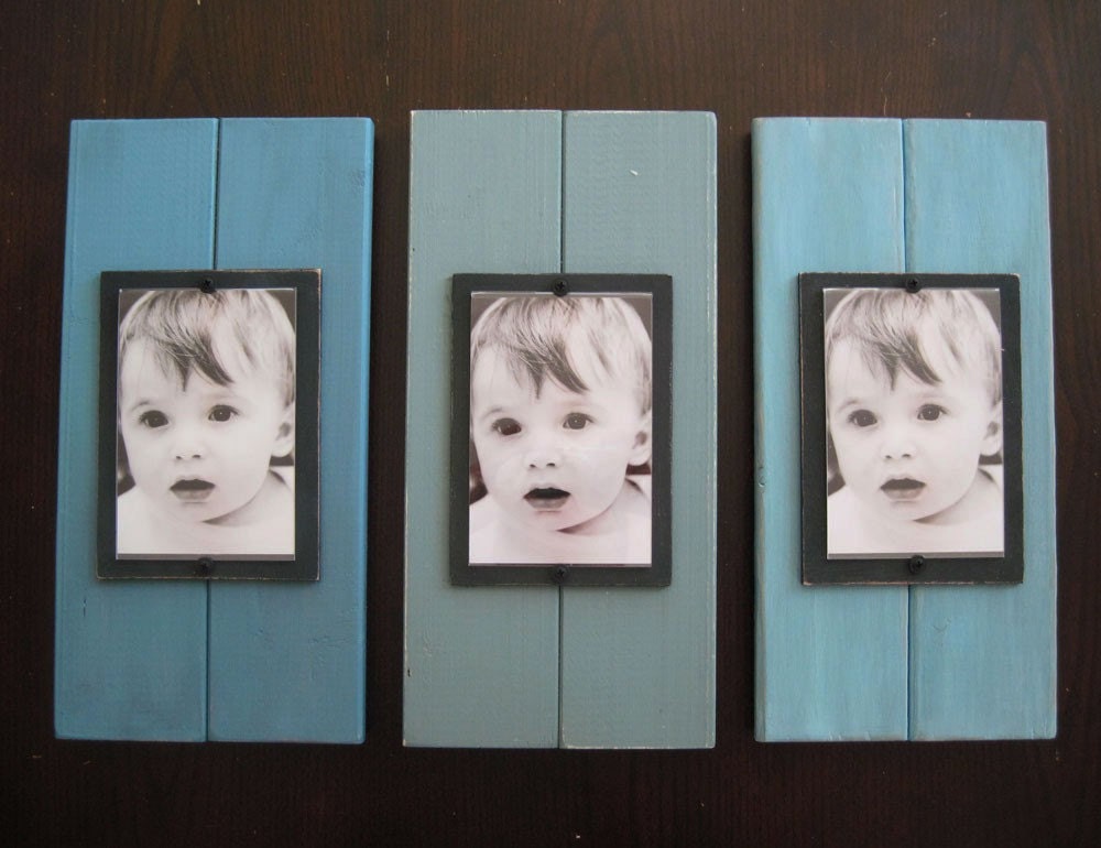 Set of Three Plank Frames with Shades of Turquoise  for 4X6 Pictures
