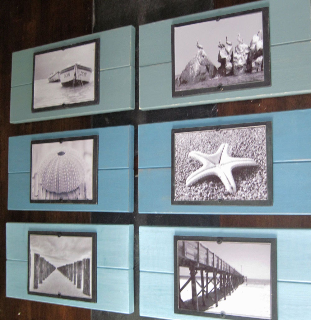 Set of Six Plank Frames with Shades of Turquoise  for 5x7 Pictures
