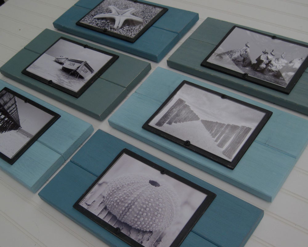 Set of Six Plank Frames with Shades of Turquoise  for 5x7 Pictures