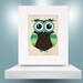 Brown and Turquoise Blue Owl Print 8x10