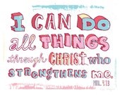 Christian Wall Art Print. Philippians 4:13 Bible Scripture.