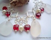 Sea Glass Beach Glass and Hearts Bracelet Lake Erie Cleveland Beaches