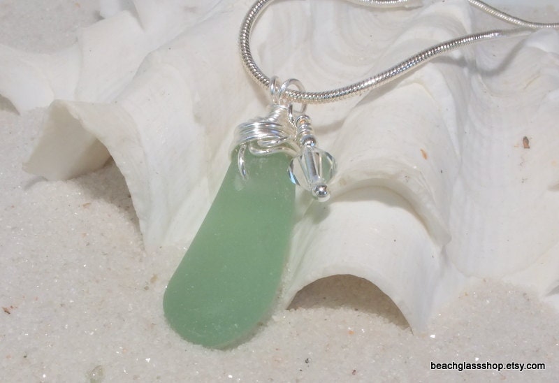 Beach Glass Sea Glass Lake Erie Seafoam Wrapped Necklace
