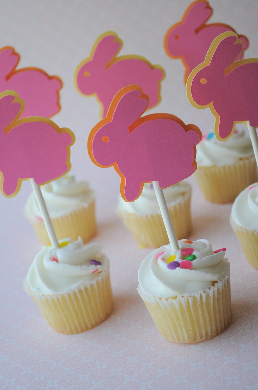 12 Cupcake Toppers - Bunny - Girls Birthday or Baby Shower - Easter Decorations