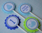 12 Birthday Cupcake Toppers - Nautical, Whale, Sailboat